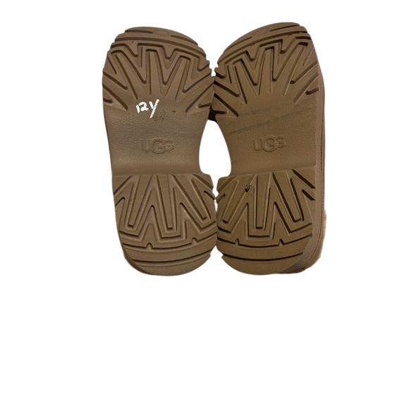 UGG Tan Suede Mules with Plush Cream Trim - Picture 5 of 8